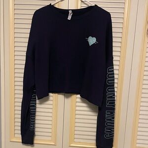 Navy Blue Cropped Sweatshirt with Heart Detail